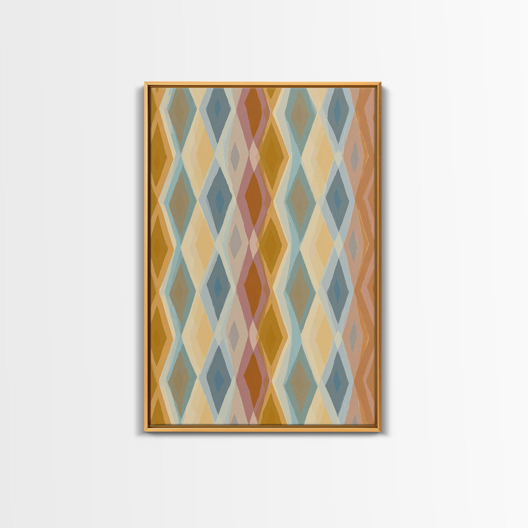 Pastel Argyle Diamond Pattern Wall Art, Mid Century Modern Geometric Print, Retro Abstract Decor, Mustard Blue Canvas Home Decor