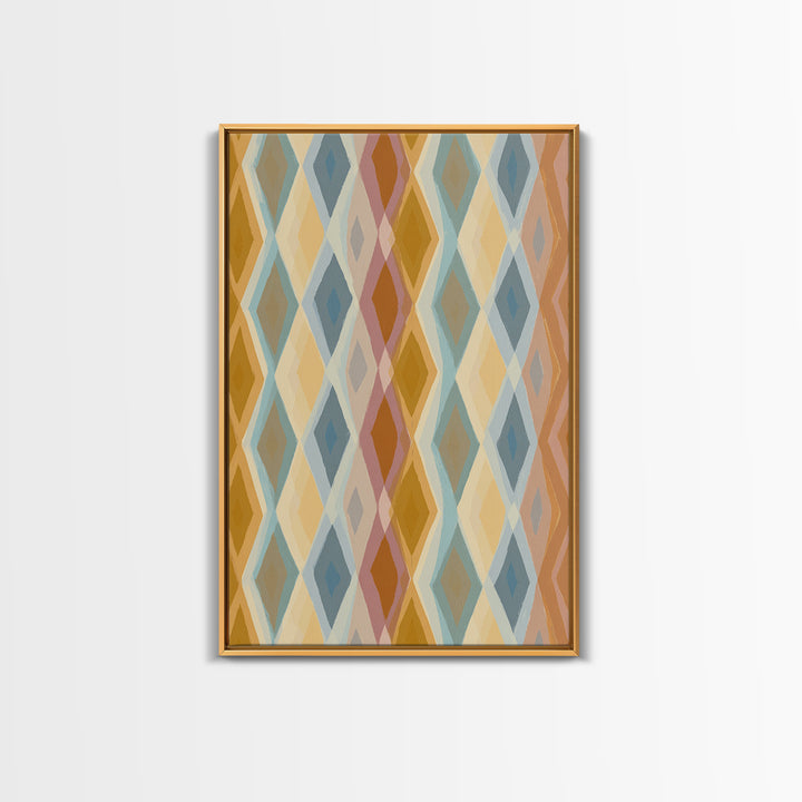 Pastel Argyle Diamond Pattern Wall Art, Mid Century Modern Geometric Print, Retro Abstract Decor, Mustard Blue Canvas Home Decor