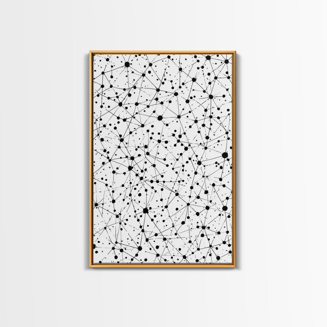 Black Atomic Dot Network Wall Art, Midcentury Modern Geometric Abstract Print, Minimal Black White Monochrome Home Office Decor