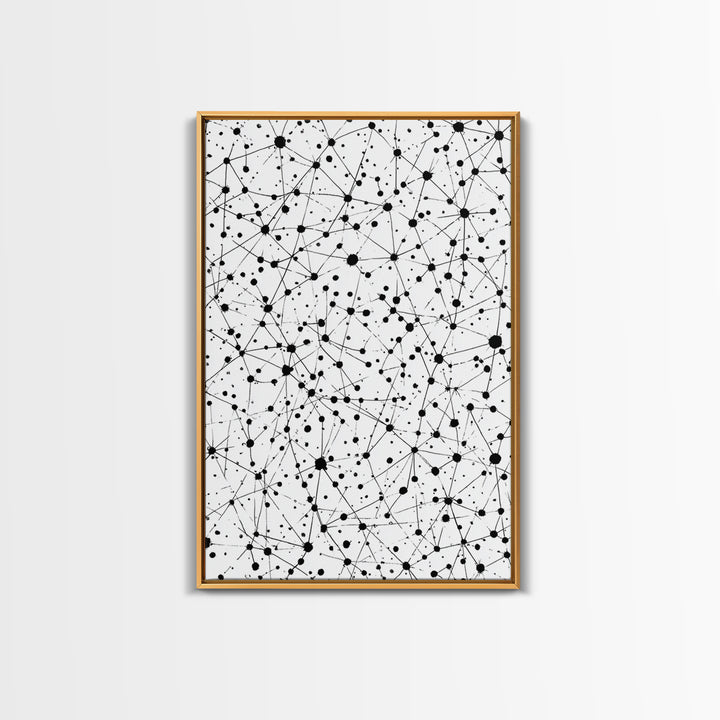 Black Atomic Dot Network Wall Art, Midcentury Modern Geometric Abstract Print, Minimal Black White Monochrome Home Office Decor