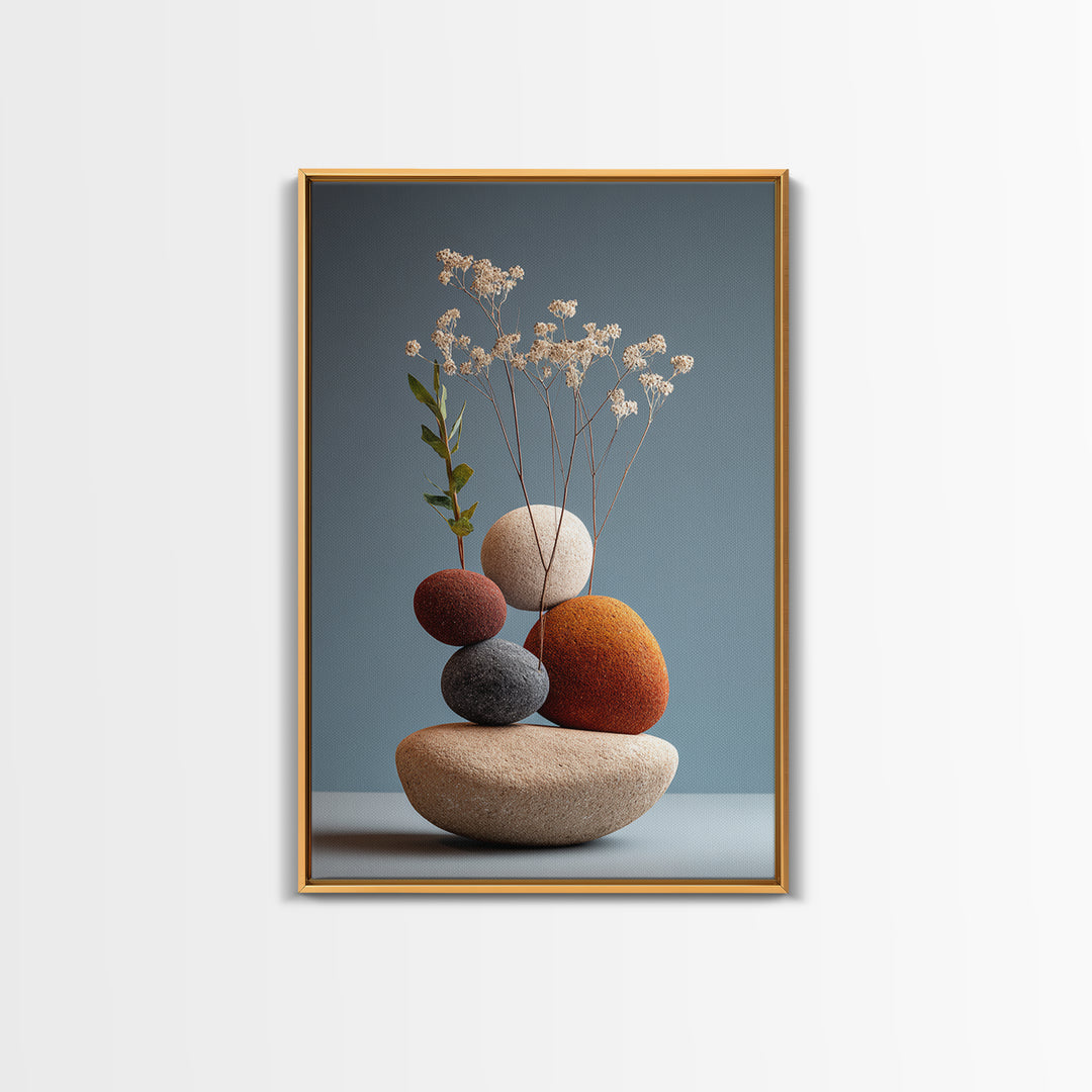 Balanced Pebble Vase With Dried Flowers Wall Art, Modern Home Decor, Scandinavian Art Print, Minimalist Neutral Bedroom Decor
