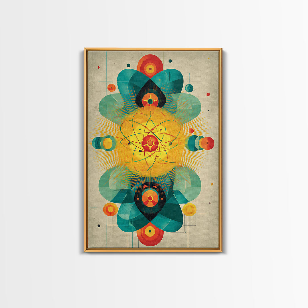 Atomic Flower Geometry Canvas Print, Midcentury Modern Abstract Art, Colorful Geometric Wall Decor, Retro Bauhaus Poster