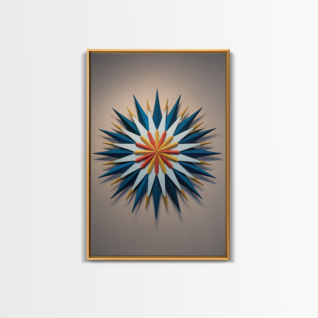 Atomic Starburst Wall Sculpture Wall Art, Midcentury Modern Decor, Geometric MCM Artwork, Navy Gold Canvas Print Retro Poster