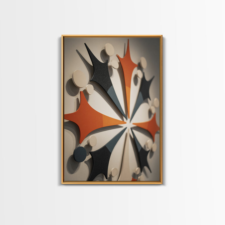 Orange Black Atomic Boomerang Wall Art, Midcentury Modern Decor, Geometric Retro Sculpture Canvas Print, MCM Gallery Poster