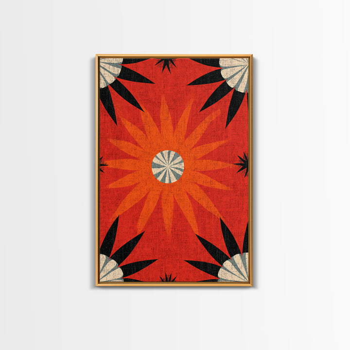 Orange Atomic Sunburst Pattern Wall Art, Midcentury Modern Print, Retro 70s Decor, Geometric Textile Style Bold MCM Poster