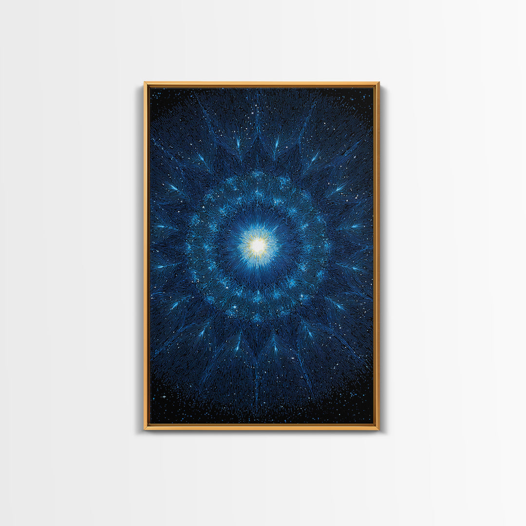 Blue Cosmic Starburst Abstract Wall Art, Modern Digital Art Print, Space Abstract Art, Galaxy Statement Blue Canvas Print