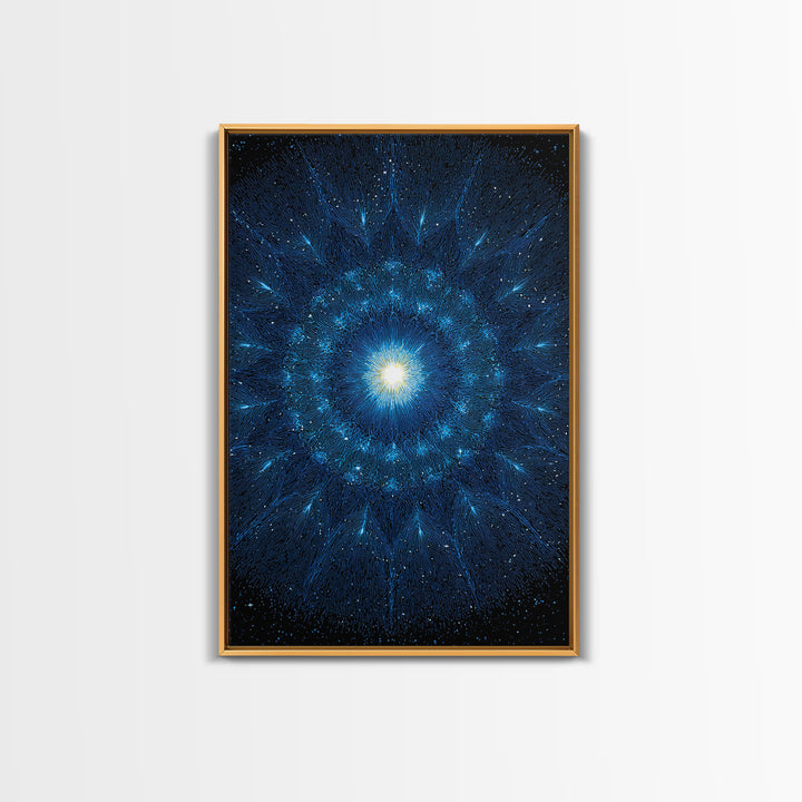 Blue Cosmic Starburst Abstract Wall Art, Modern Digital Art Print, Space Abstract Art, Galaxy Statement Blue Canvas Print