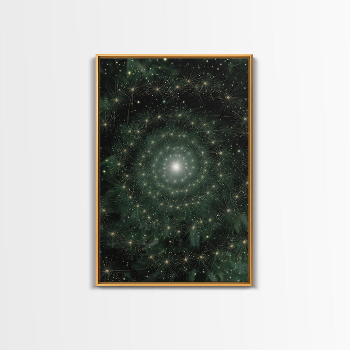 Green Celestial Dandelion Starfield Wall Art, Modern Abstract Art Print, Nature Space Decor, Botanical Canvas Print Poster