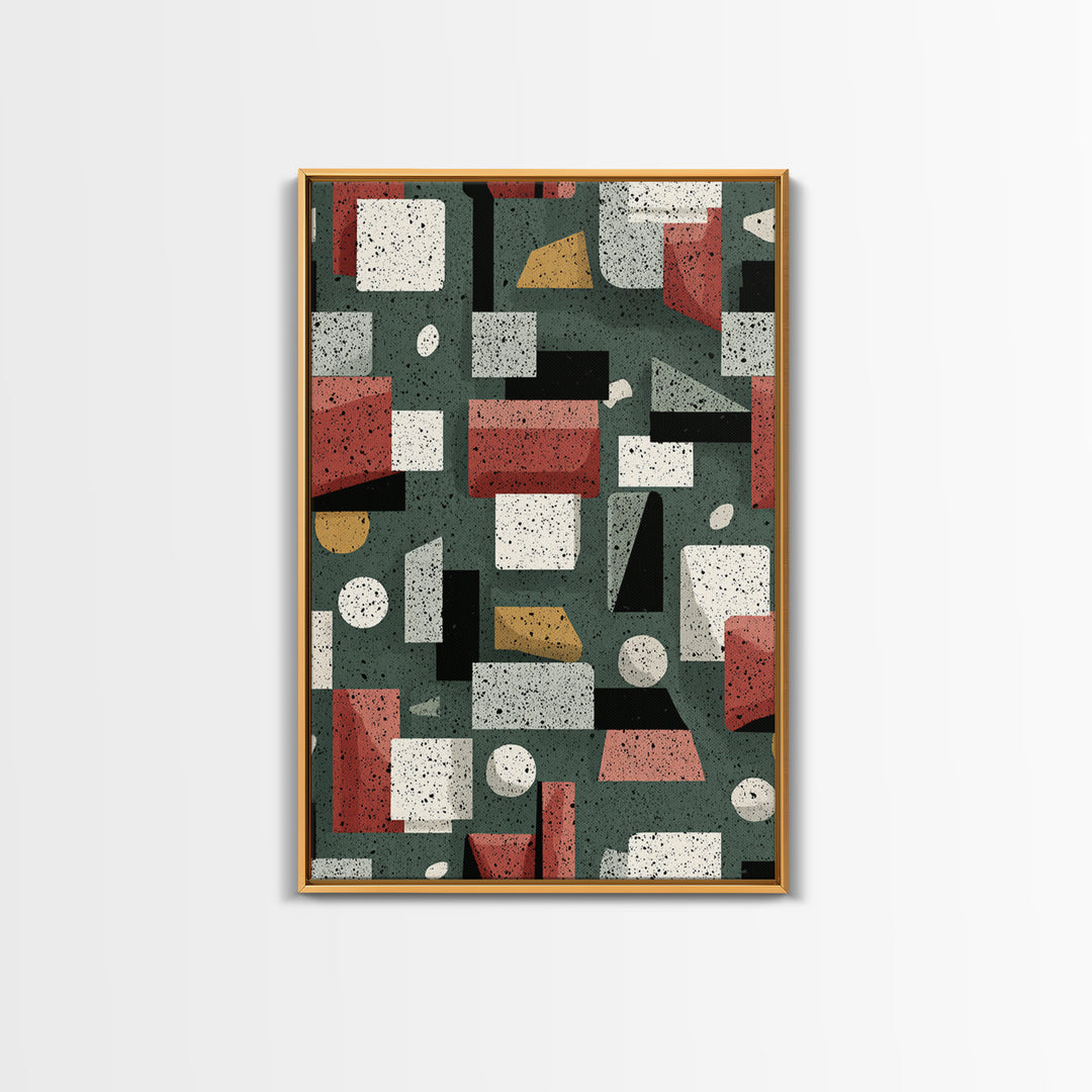 Sage Red Black Geometric Blocks Canvas Print, Midcentury Modern Abstract Art, Bauhaus Retro Office And Living Room Decor