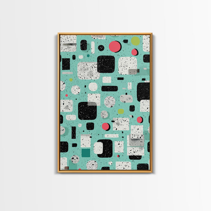 Mint Atomic Rounded Rectangle Pattern Wall Art, Midcentury Modern Abstract Print, Retro Geometric Office Living Room Decor
