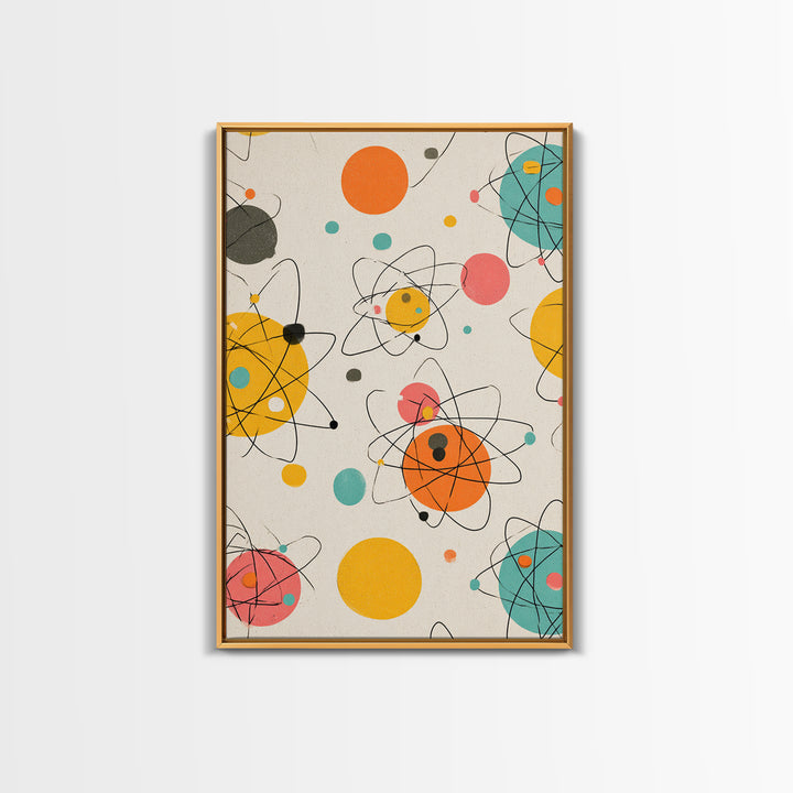Atomic Orbit Circles And Planets Canvas Print, Midcentury Modern Wall Art, Retro Space Age Abstract Nursery Home Decor Poster