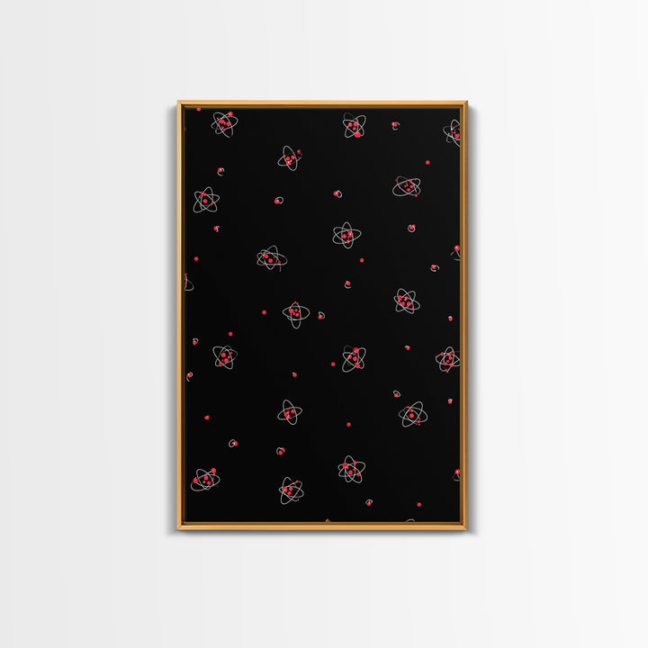 Tiny Red Atomic Dots On Black Canvas Print, Midcentury Modern Art, Retro Science Poster, Space Abstract Wall Decor, MCM Gift