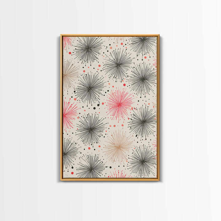 Pink Gray Atomic Starburst Pattern Canvas Print, Midcentury Modern Art, Retro Wall Art, Minimalist Nursery Decor, MCM Gift