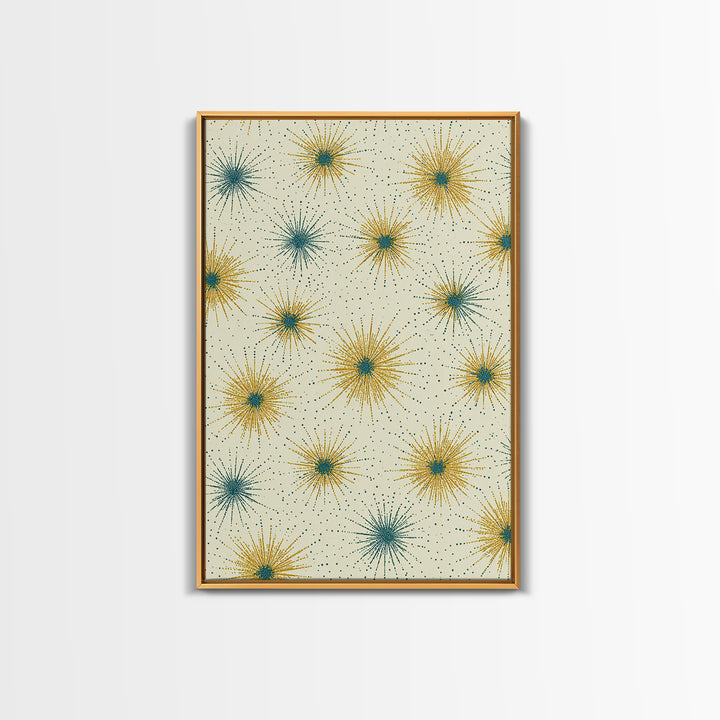 Mustard Teal Atomic Starburst Canvas Print, Midcentury Modern Art, Retro Geometric Wall Art, Scandinavian MCM Decor Gift
