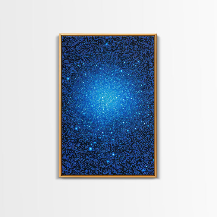 Blue Data Star Field And Cosmic Glyphs Canvas Print, Modern Abstract Wall Art, Futuristic Space Poster, Office Decor Gift