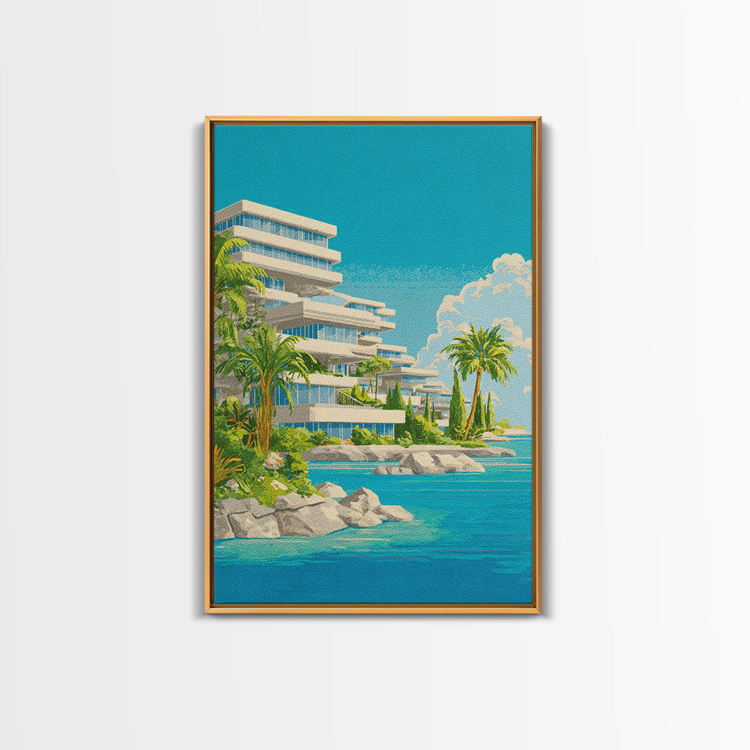 Tropical Modernist Coastal Resort Wall Art, Midcentury Modern Art Print, Palm Tree Ocean Poster, Beach House Decor, Living Room Decor