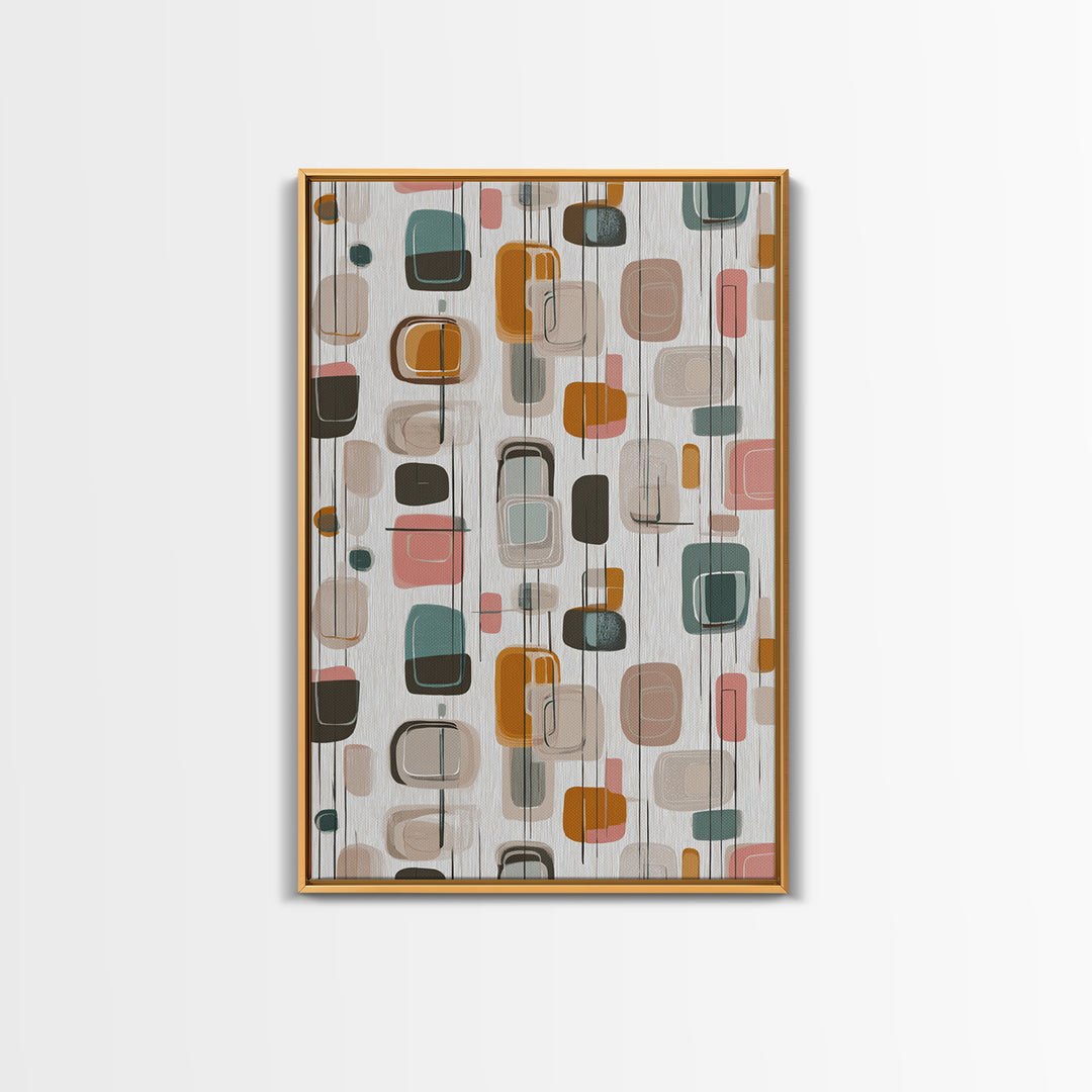 Muted Rounded Rectangle Pattern Wall Art, Midcentury Modern Abstract Poster, Scandinavian Decor, Geometric Home Art Print