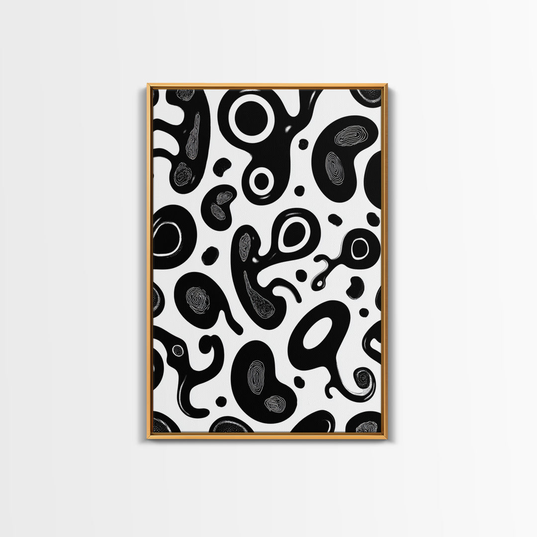 Black And White Amoeba Blob Wall Art, Modern Abstract Poster, Minimalist Retro Decor, Organic Shape Art Print For Home Decor