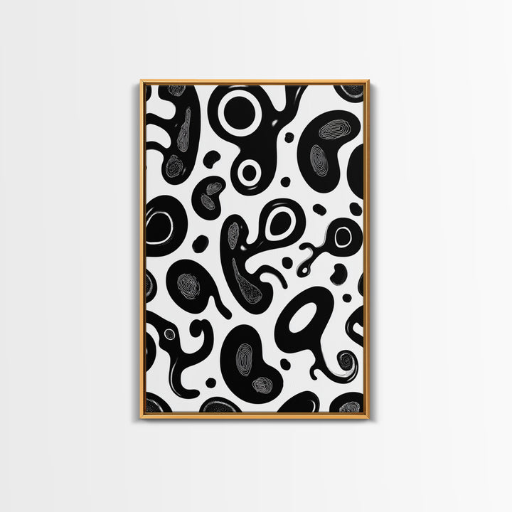 Black And White Amoeba Blob Wall Art, Modern Abstract Poster, Minimalist Retro Decor, Organic Shape Art Print For Home Decor