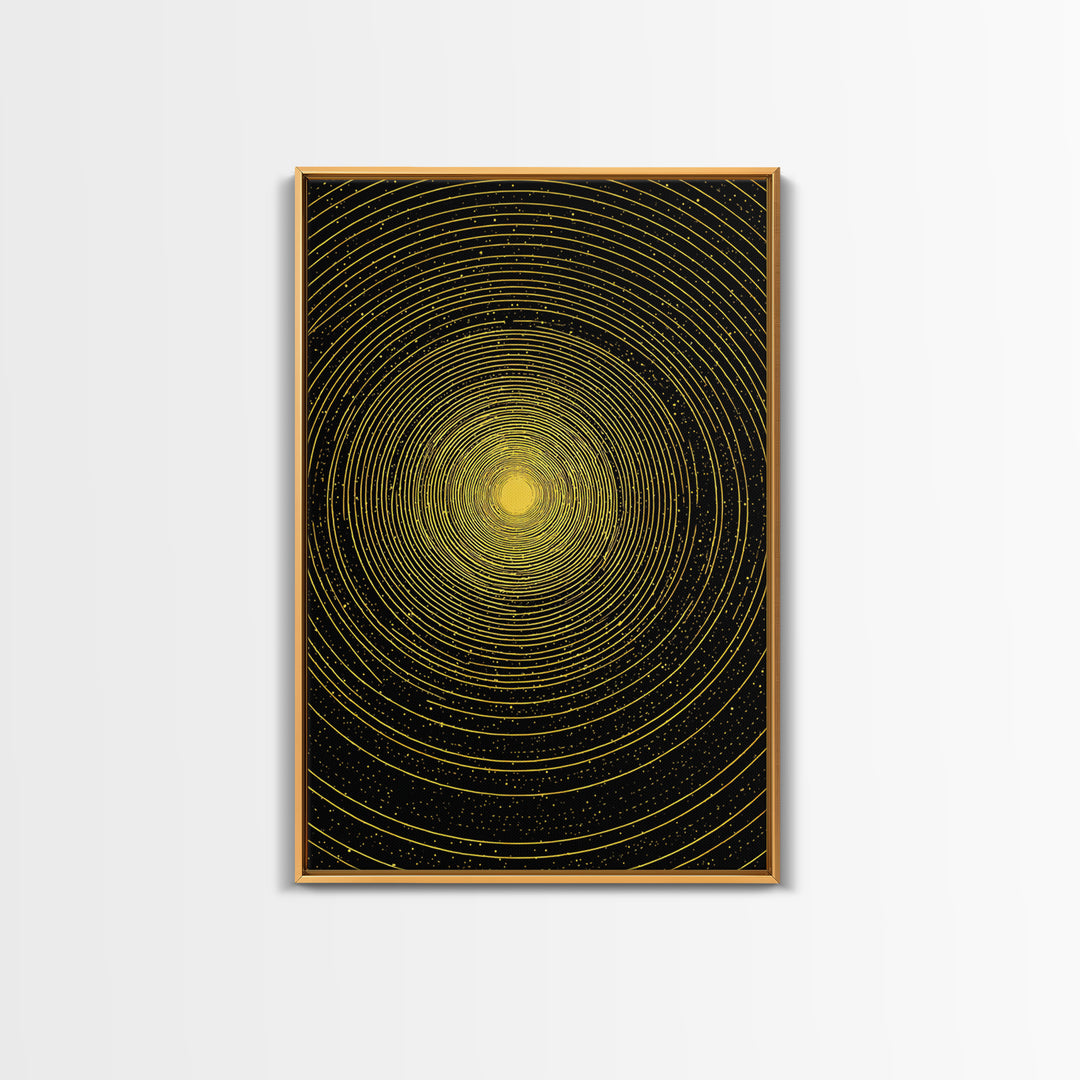 Golden Concentric Starfield Wall Art, Modern Abstract Art, Cosmic Retro Poster, Minimalist Geometric Decor Print For Office