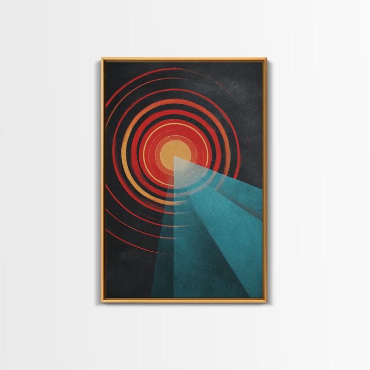Red Target Sun With Blue Light Beams Wall Art, Modern Abstract Art, Retro Space Poster, Geometric Home Decor Print Gift Idea