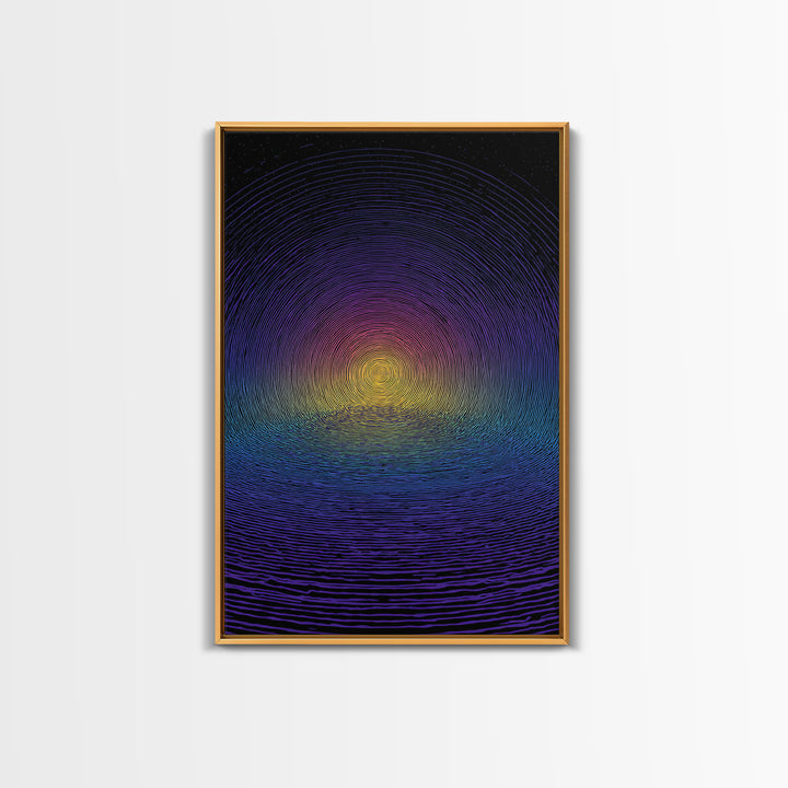 Blue Purple Ripple Sunset Canvas Print, Modern Abstract Wall Art, Retro Psychedelic Poster, Minimalist Home Decor Artwork