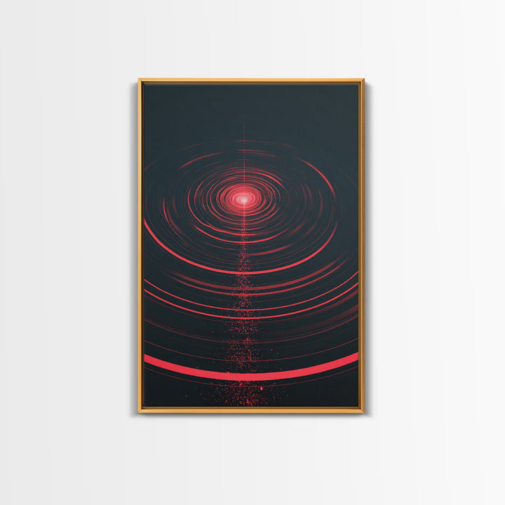 Red Cosmic Concentric Rings Abstract Wall Art, Modern Geometric Art Print, Sci Fi Retro Decor, Bold Black Living Room Decor