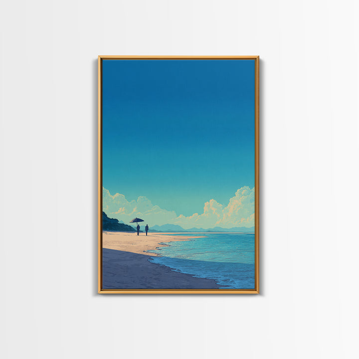 Turquoise Shore Walkers Wall Art, Coastal Travel Poster, Modern Home Decor, Beach Landscape Print, Blue Living Room Artwork