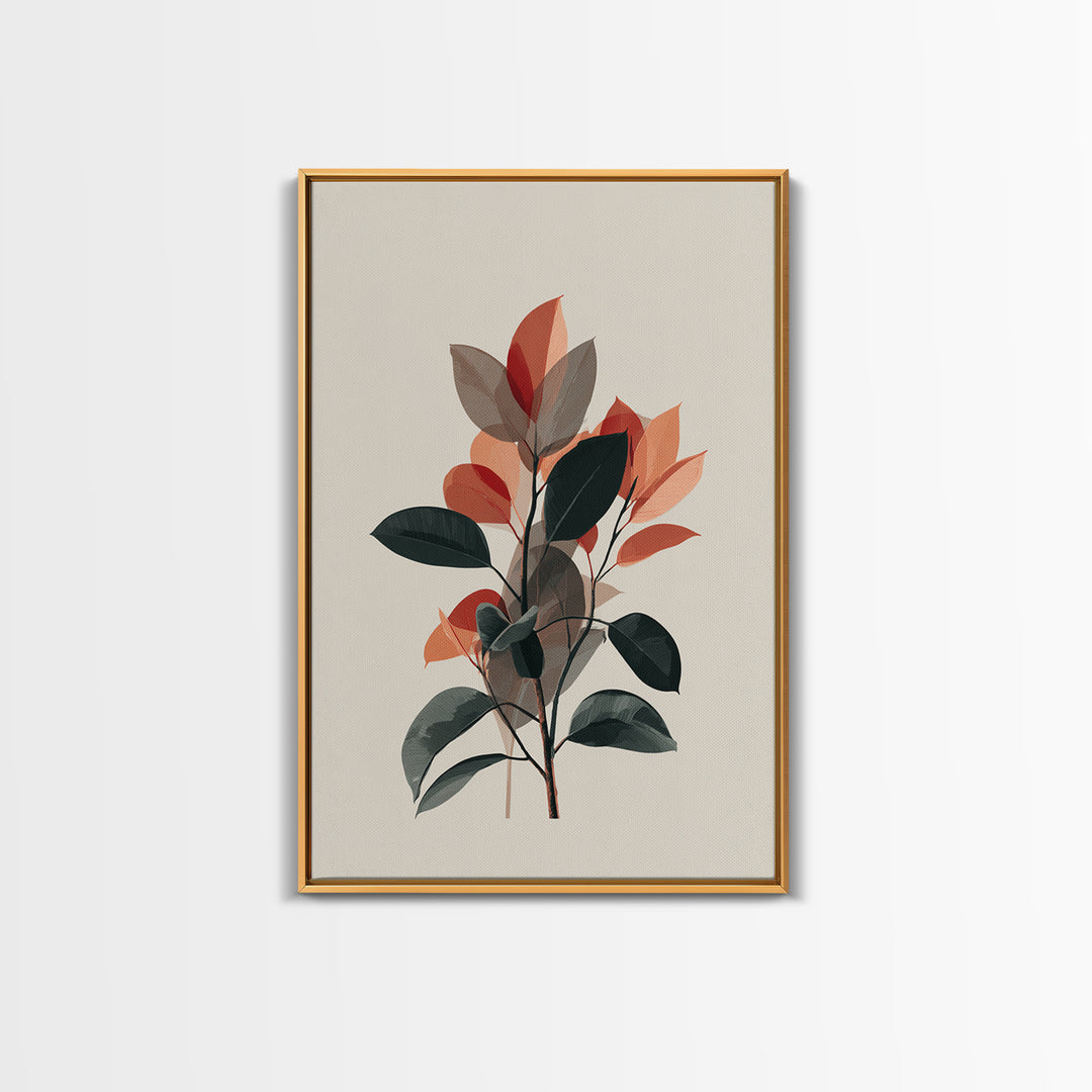 Orange Green Botanical Branch Wall Art, Midcentury Modern Leaf Print, Retro Nature Decor, Living Room Artwork, MCM Home Decor