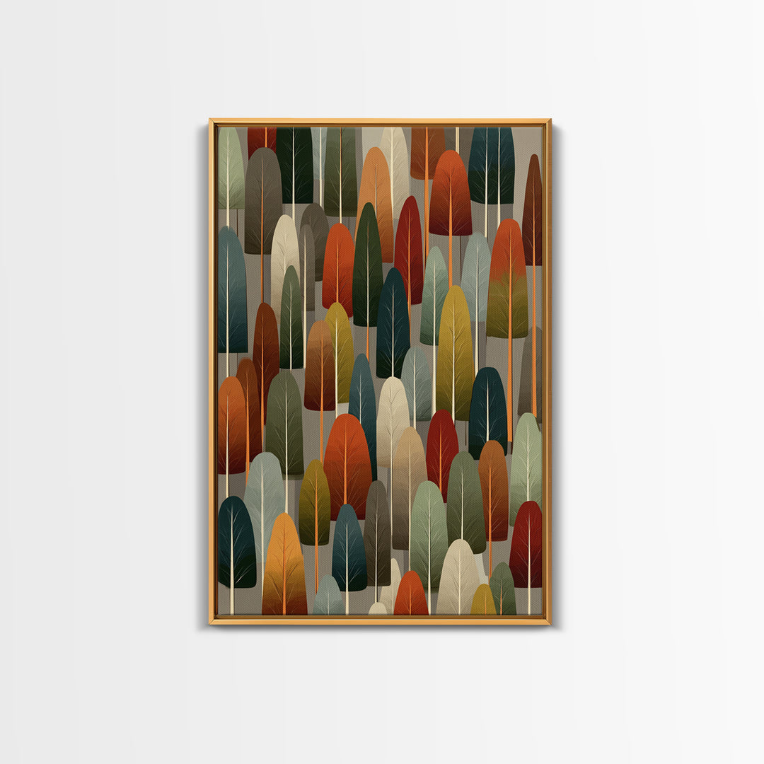 Retro Rounded Forest Pattern Wall Art, Midcentury Modern Tree Print, Earth Tone Geometric Decor, MCM Gallery Wall Art Print
