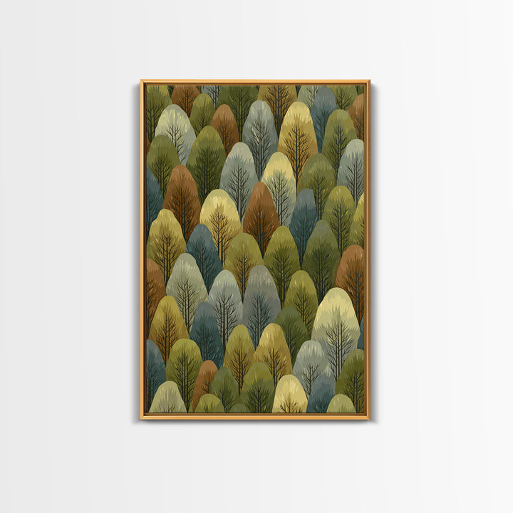 Layered Olive Forest Canopy Wall Art, Midcentury Tree Pattern Print, Nature Landscape Decor, Green Modern Wall Decor, Living Room Art