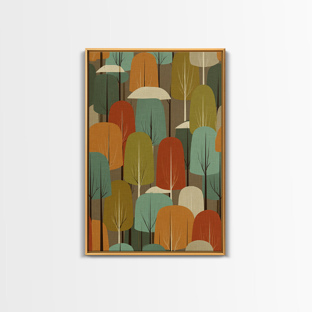 Textured Retro Tree Grove Canvas Print, Midcentury Modern Forest Art, Teal Orange Wall Decor, Atomic MCM Home Decor Poster