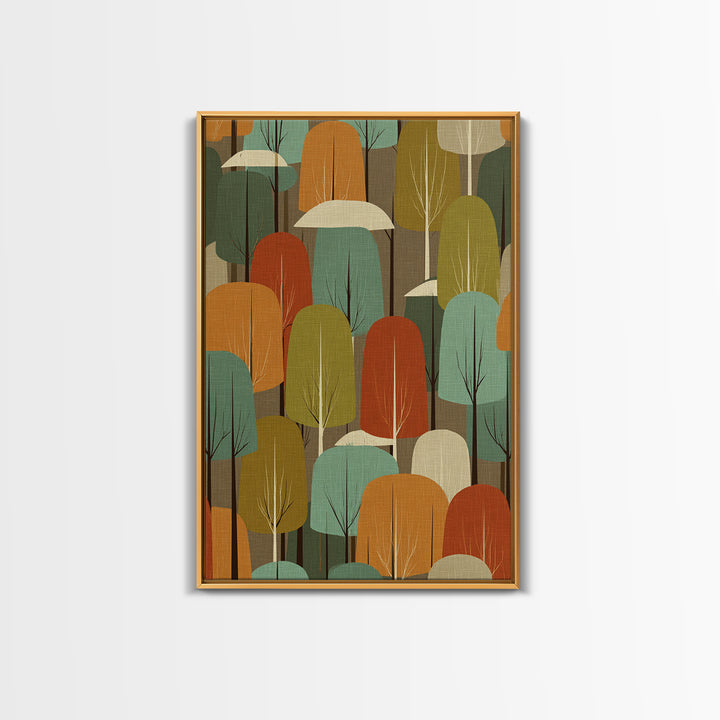 Textured Retro Tree Grove Canvas Print, Midcentury Modern Forest Art, Teal Orange Wall Decor, Atomic MCM Home Decor Poster