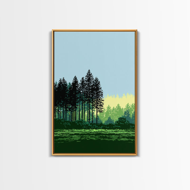Pine Forest Silhouette Wall Art, Green Meadow Landscape Print, Scenic Nature Decor, Modern Cabin Office Wall Decor, Home Decor