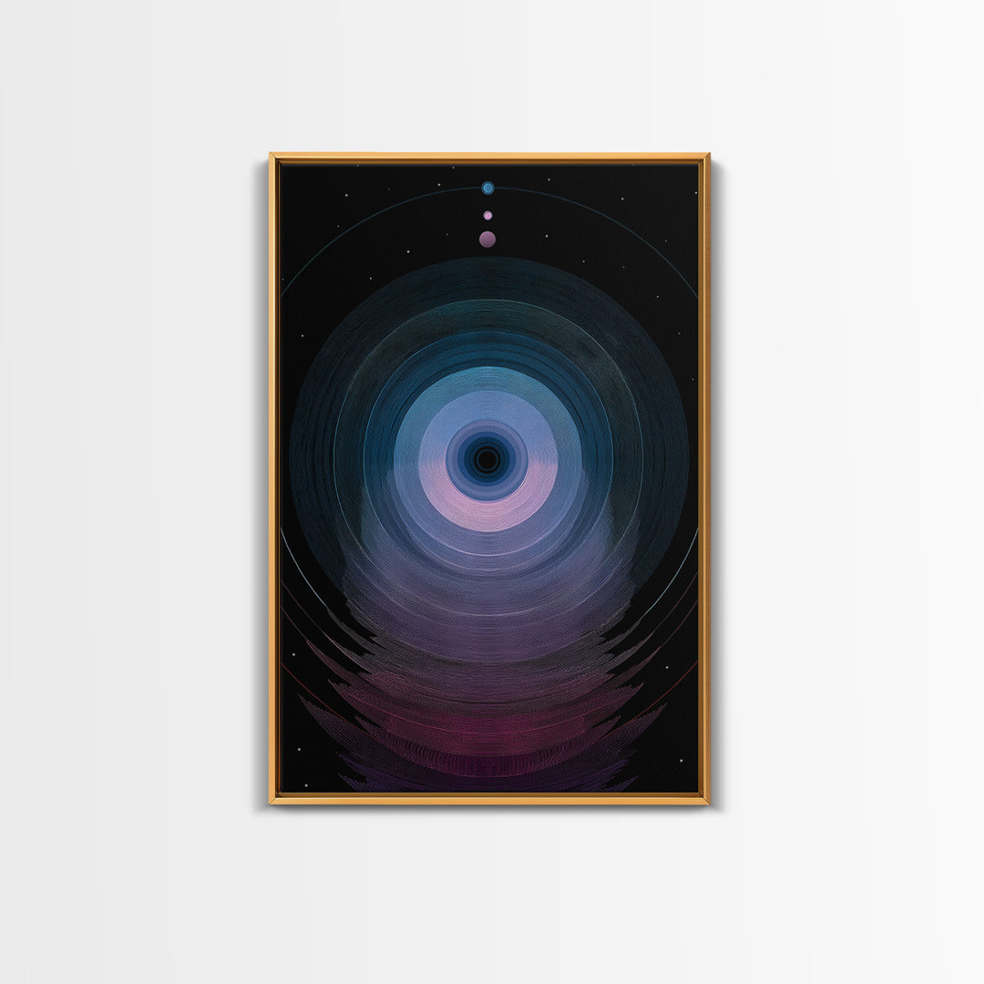 Cosmic Blue Orb Portal Canvas Print, Abstract Space Wall Art, Modern Digital Art Poster, Sci Fi Black Living Room Decor Print
