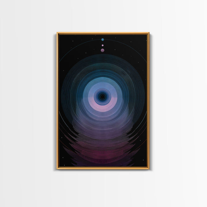 Cosmic Blue Orb Portal Canvas Print, Abstract Space Wall Art, Modern Digital Art Poster, Sci Fi Black Living Room Decor Print