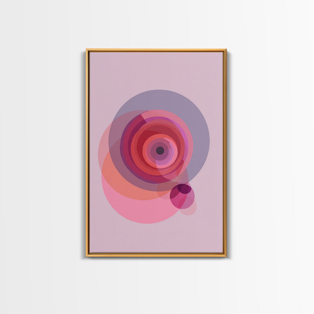 Pink Concentric Circles Abstract Wall Art, Midcentury Modern Art Print, Geometric Wall Decor, Retro MCM Living Room Decor
