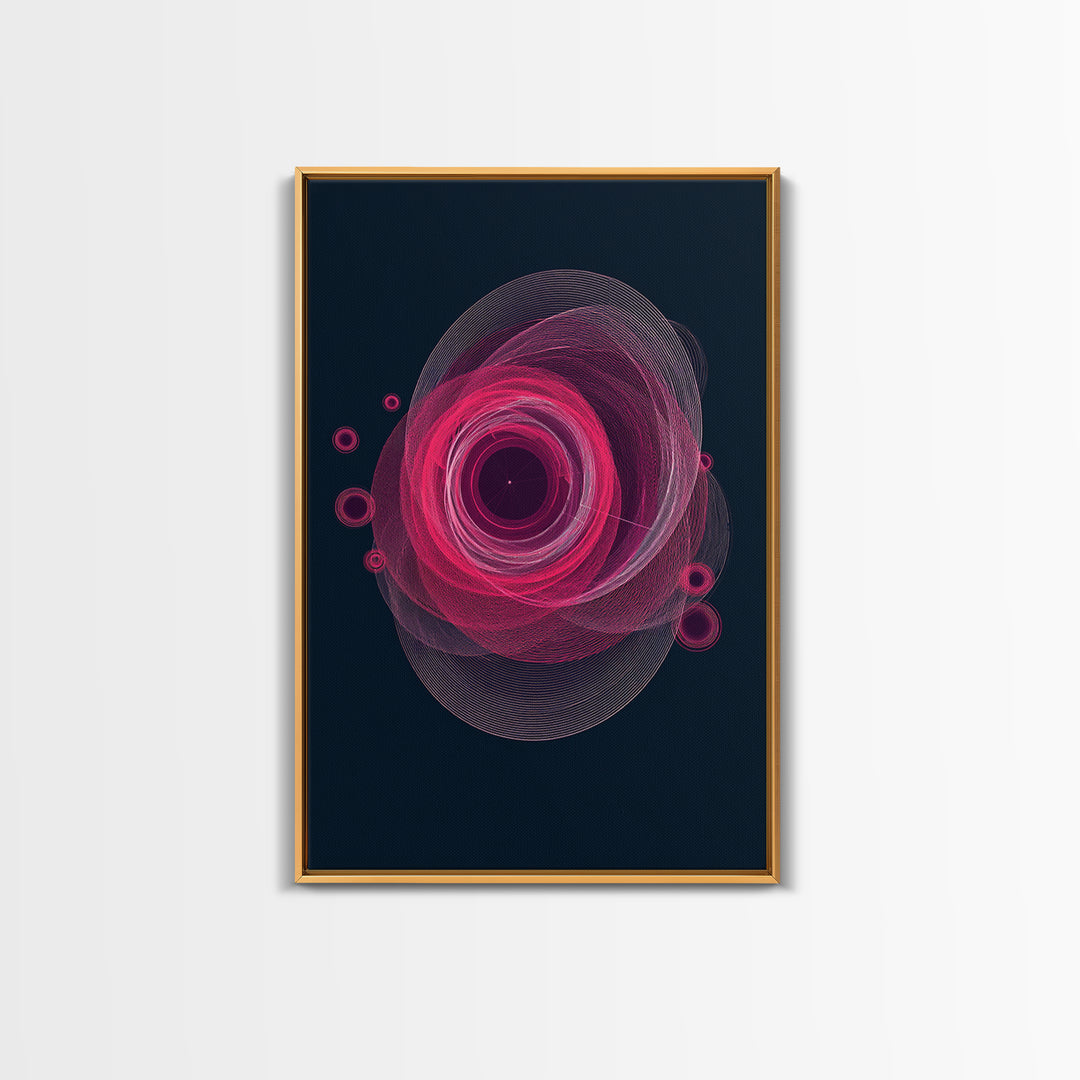 Magenta Spiral Wireframe Abstract Wall Art, Modern Geometric Art Print, Retro Futuristic Decor, Dark Blue MCM Gallery Poster