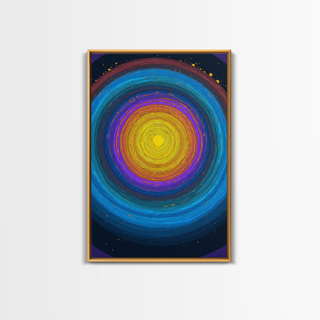 Vibrant Solar Rings Abstract Canvas Print, Midcentury Modern Wall Art, Colorful Geometric Poster, Cosmic Retro Home Decor