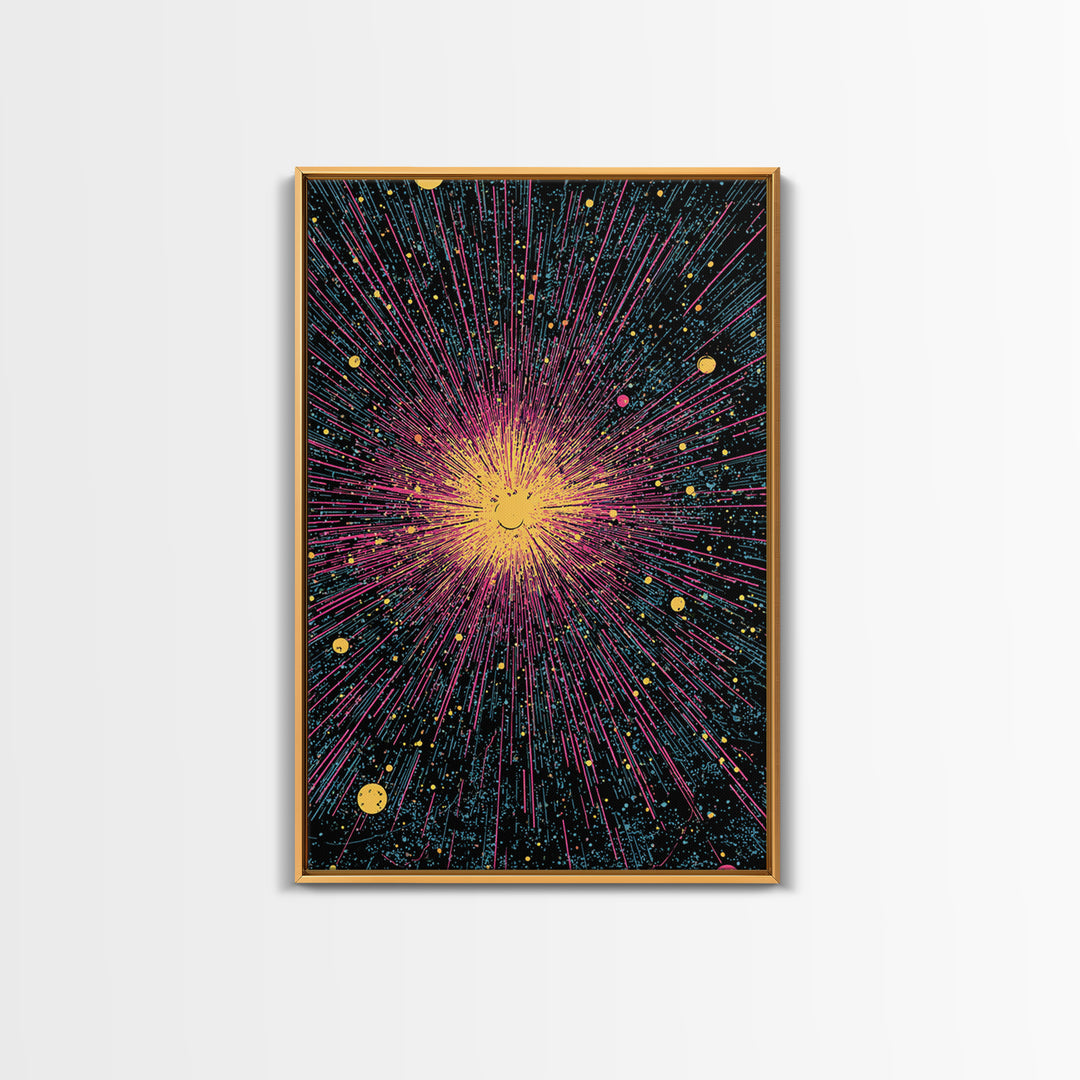 Vivid Cosmic Starburst Explosion Canvas Print, Midcentury Modern Wall Art, Retro Space Abstract Poster, Colorful Mcm Decor