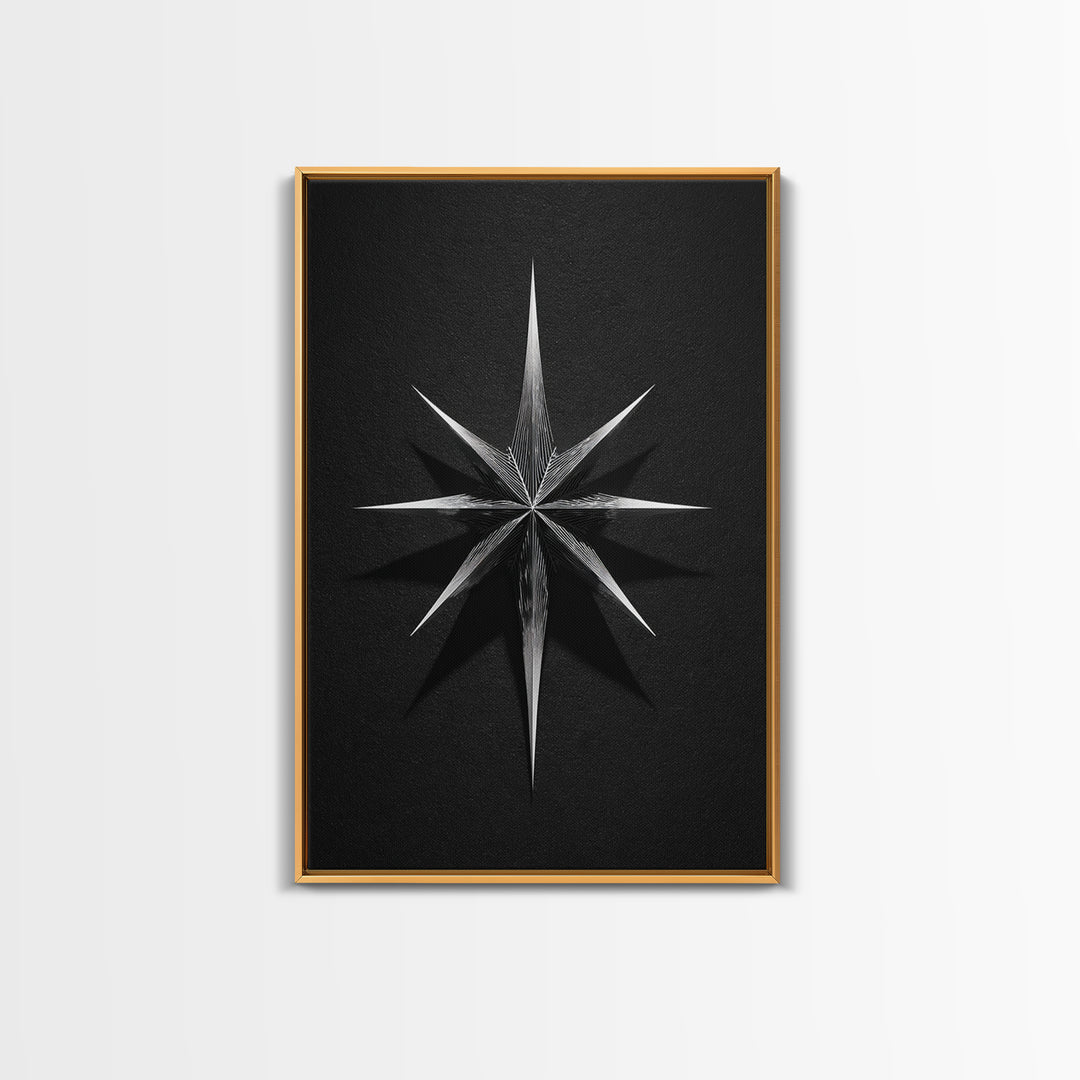 Black Silver Eight Point Starburst Wall Art, Midcentury Modern Art, Geometric Wall Decor, Minimalist Print, Office Decor