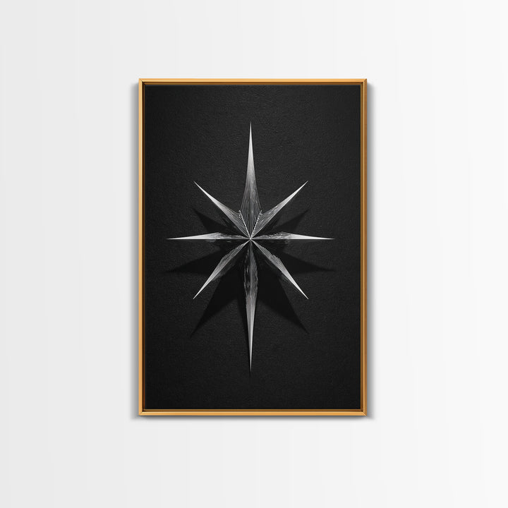 Black Silver Eight Point Starburst Wall Art, Midcentury Modern Art, Geometric Wall Decor, Minimalist Print, Office Decor