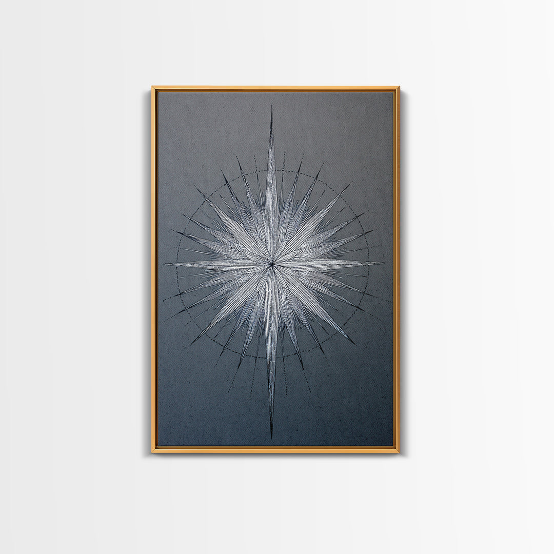 White Silver Radial Starburst Canvas Print, Midcentury Modern Art, Geometric Wall Art, Abstract Print, Blue Office Decor