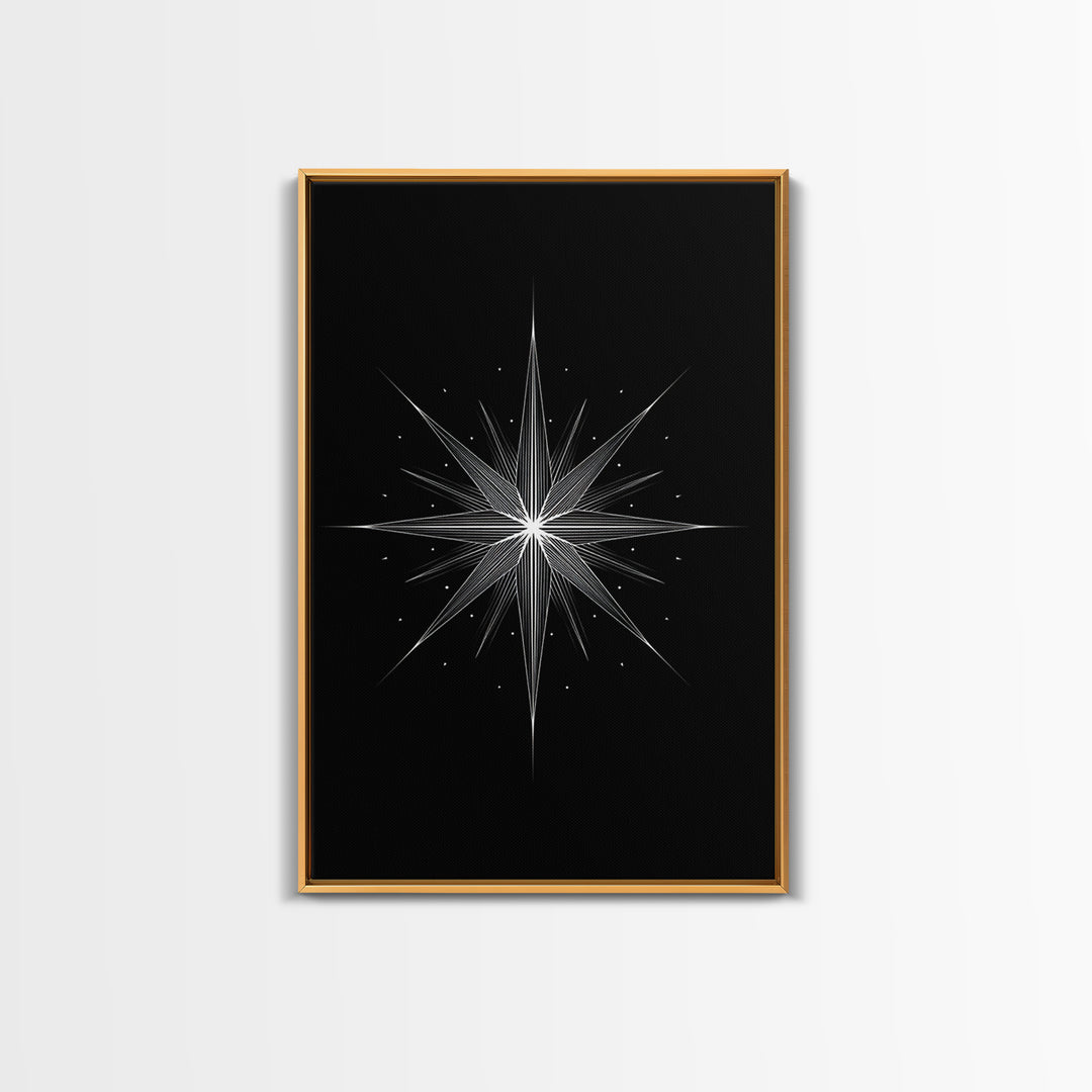 White Celestial Starburst Wall Art, Midcentury Modern Art, Black Wall Art, Geometric Art Print, Space Abstract Art, Modern Decor