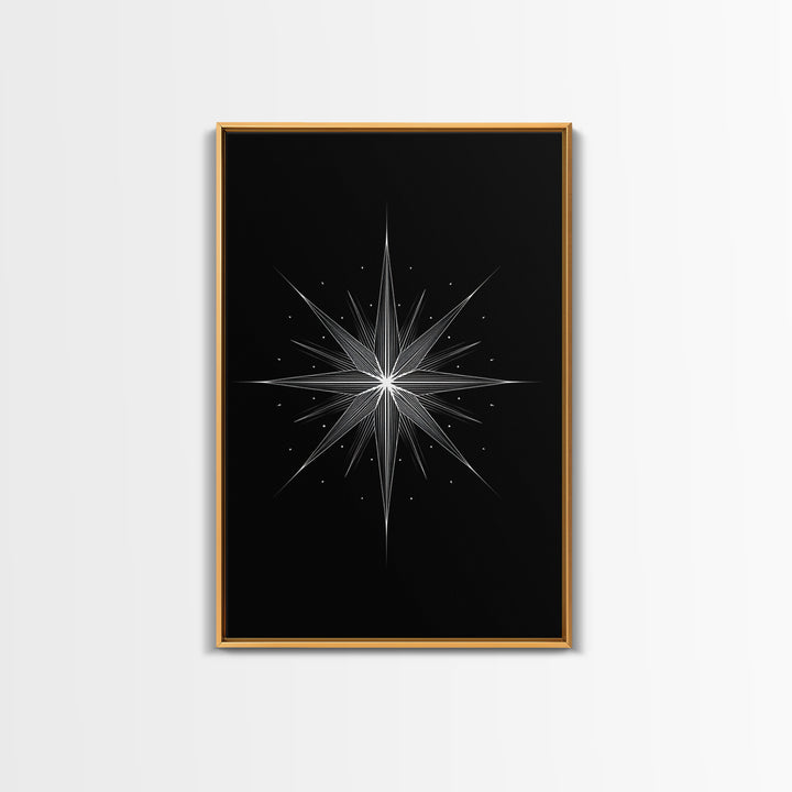 White Celestial Starburst Wall Art, Midcentury Modern Art, Black Wall Art, Geometric Art Print, Space Abstract Art, Modern Decor