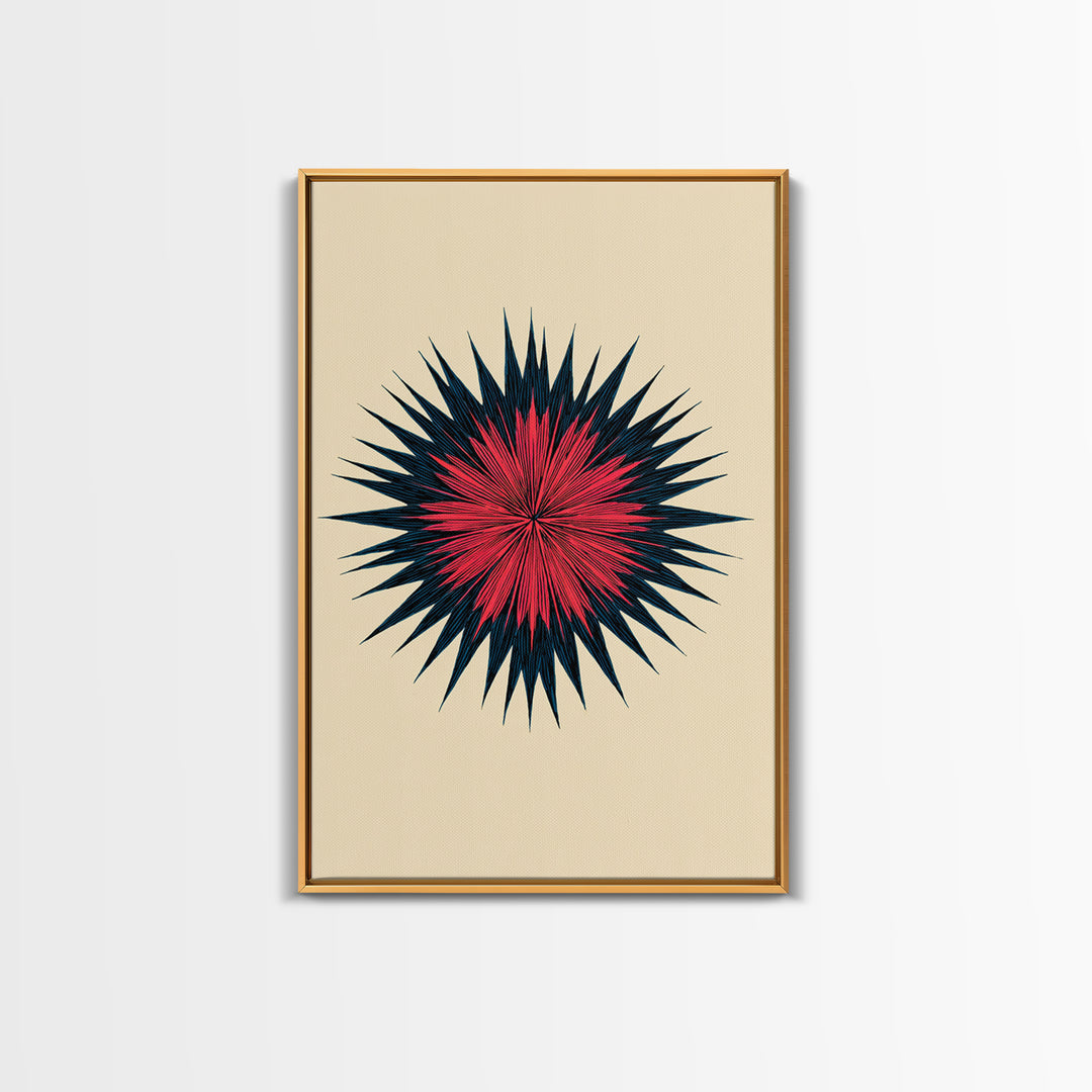 Red Navy Spiky Sunburst Canvas Print, Midcentury Modern Art, Geometric Wall Art, Atomic Art Print, Colorful Retro Decor, Poster