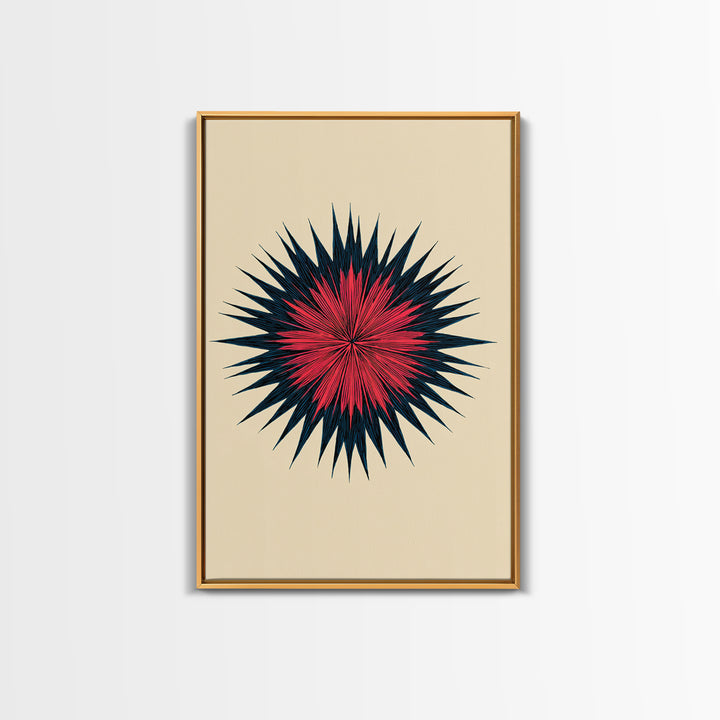 Red Navy Spiky Sunburst Canvas Print, Midcentury Modern Art, Geometric Wall Art, Atomic Art Print, Colorful Retro Decor, Poster
