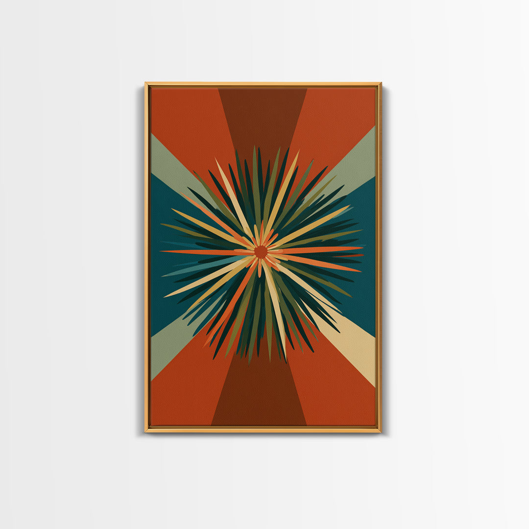 Teal Orange Retro Sunburst Wall Art, Midcentury Modern Art, Geometric Wall Decor, Atomic Art Print, Burnt Orange Home Decor
