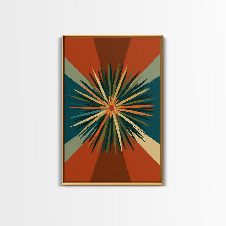 Teal Orange Retro Sunburst Wall Art, Midcentury Modern Art, Geometric Wall Decor, Atomic Art Print, Burnt Orange Home Decor