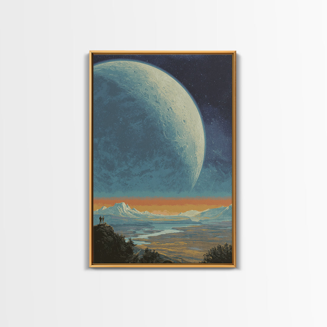 Vast Alien Planet Vista Wall Art, Retro Sci Fi Landscape Poster, Midcentury Modern Space Decor, Cosmic Explorer Print Artwork